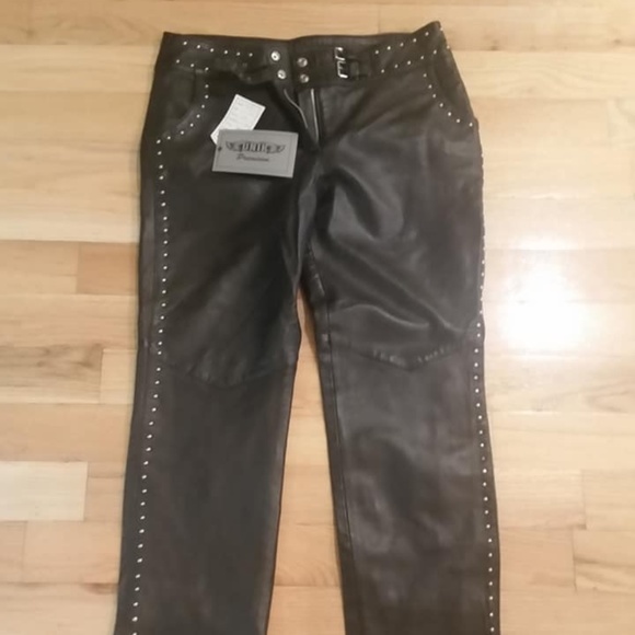 Black Leather Studded Pants Size 10 - Picture 1 of 7